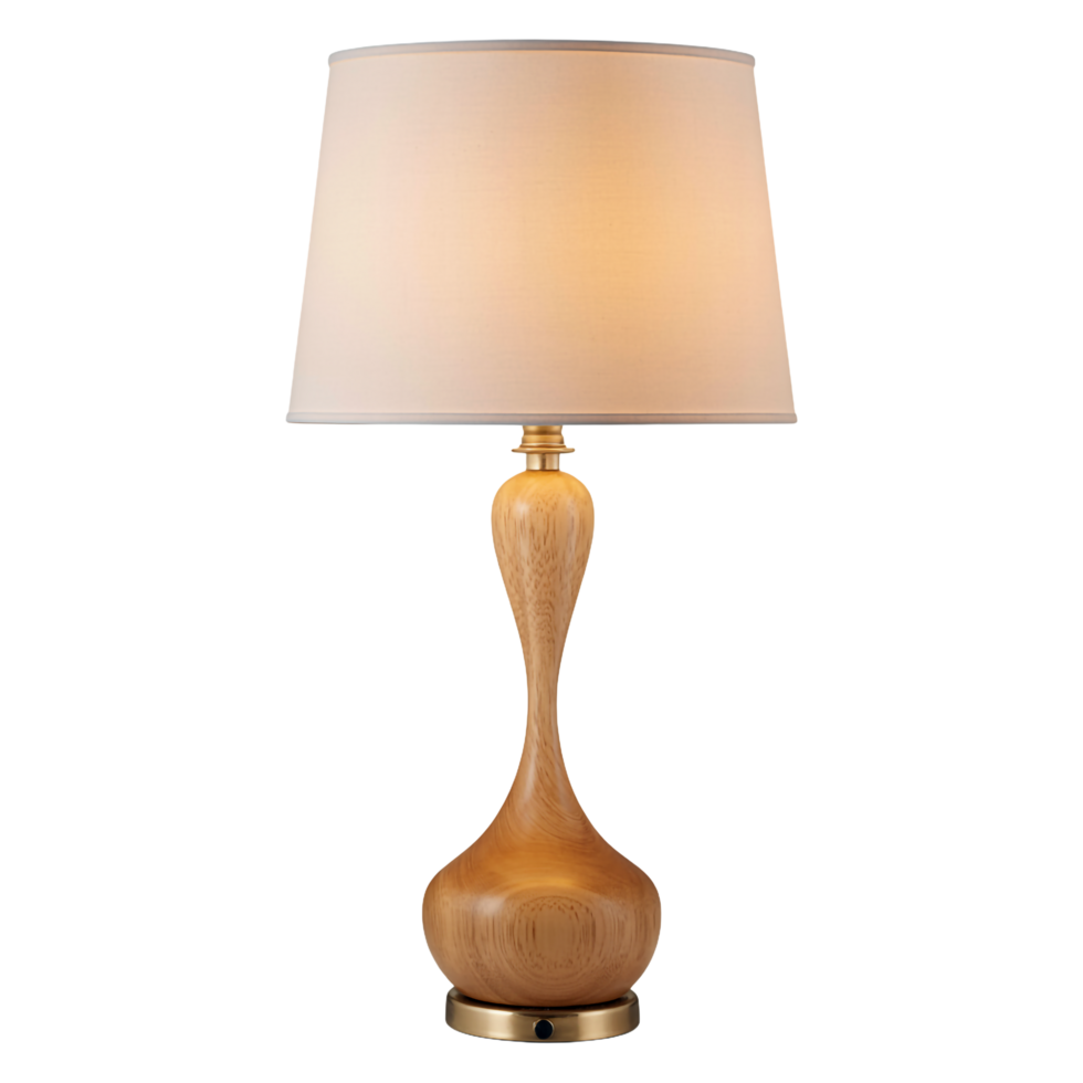Elegant Table Lamp with Wood Grain Base and Fabric Shade on Transparent Background png