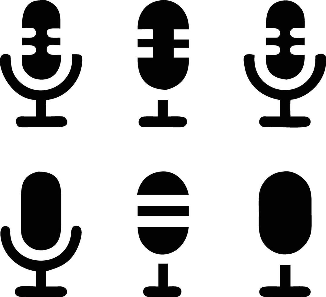 Microphone icon set illustration features various mic symbols for web design, music, business, and medical concepts vector