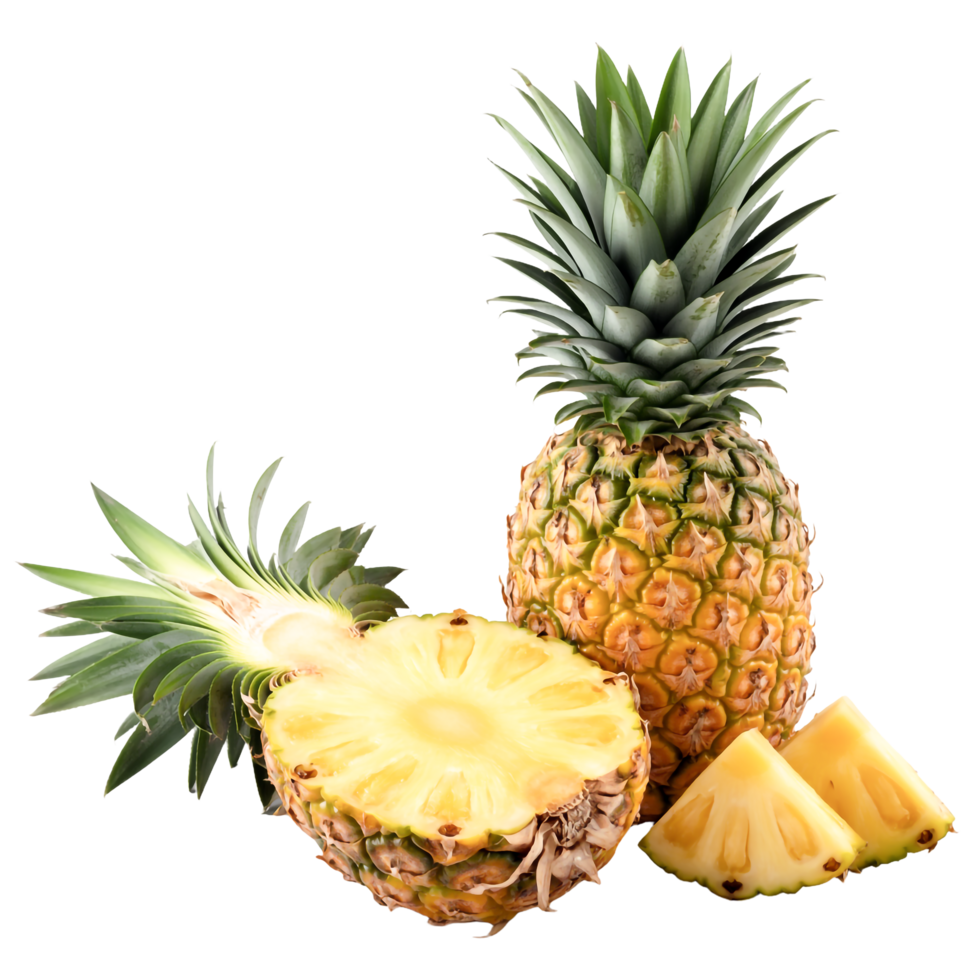 Fresh Pineapple Still Life with Slices on Transparent Background, Tropical Fruit png