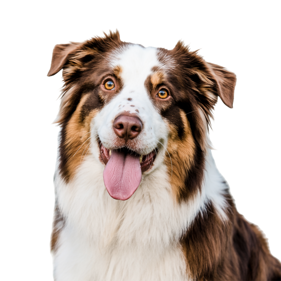 Friendly Brown and White Australian Shepherd with Tongue Out on Transparent Background png