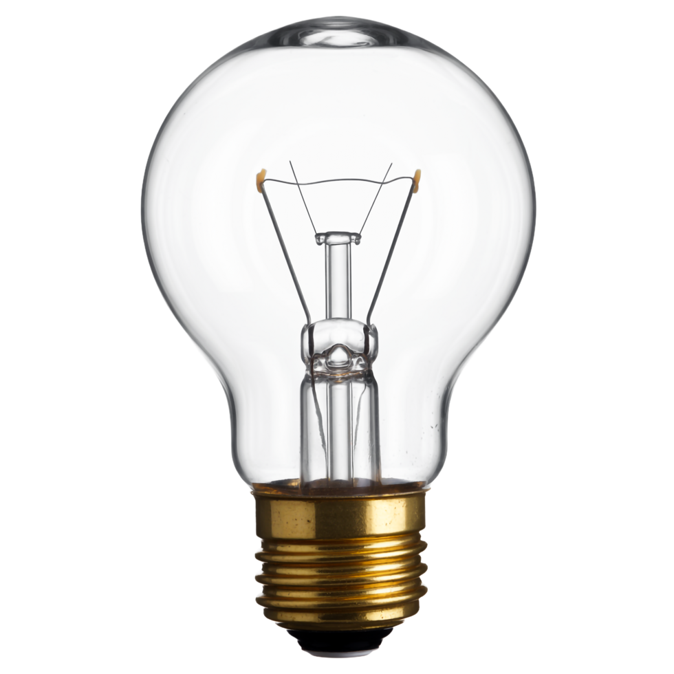 Clear Glass Light Bulb with Visible Filament on Transparent Background Closeup png