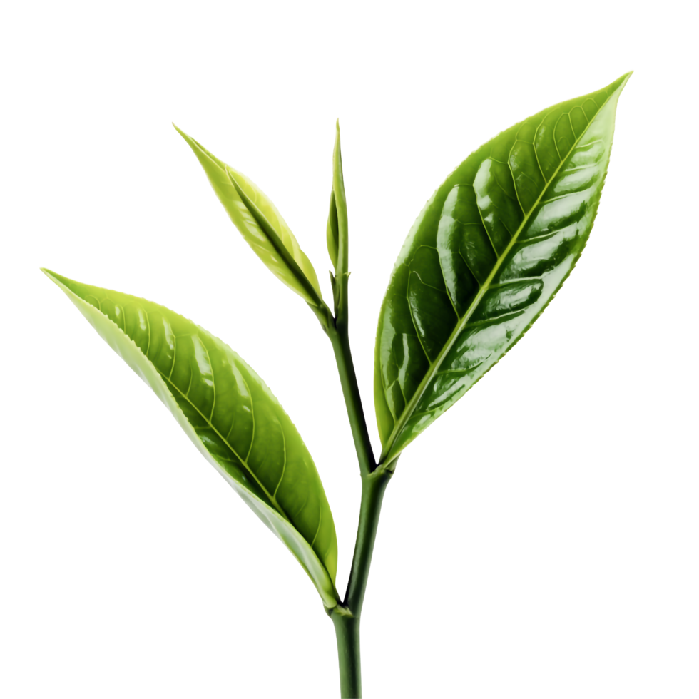 Young Green Tea Leaves Sprout on Branch on Transparent Background Closeup png