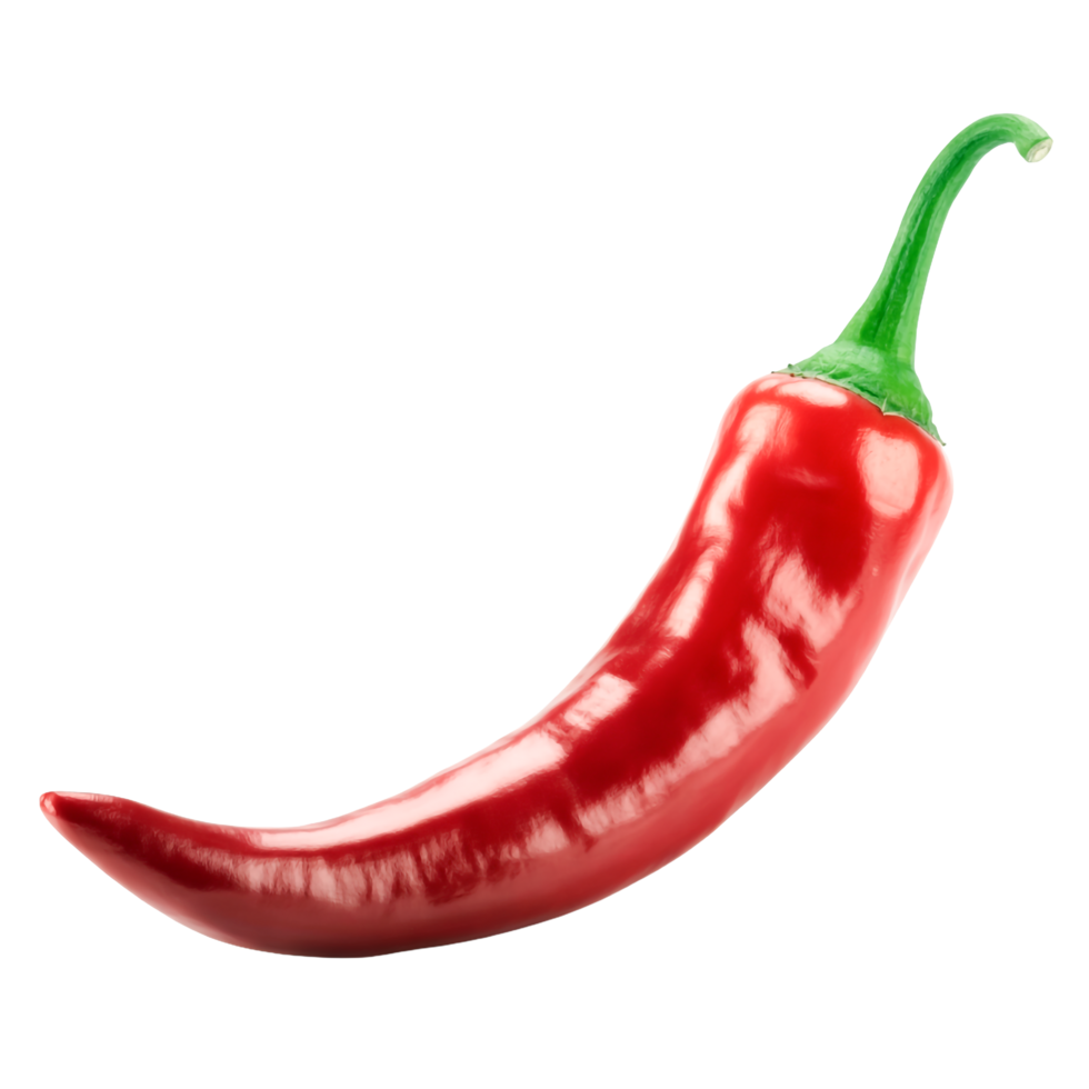 Single Red Chili Pepper with Green Stem Isolated on Transparent Background png