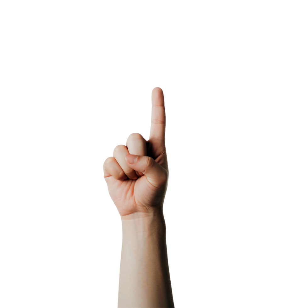 Hand Pointing Up with One Finger on Transparent Background in Studio Shot png