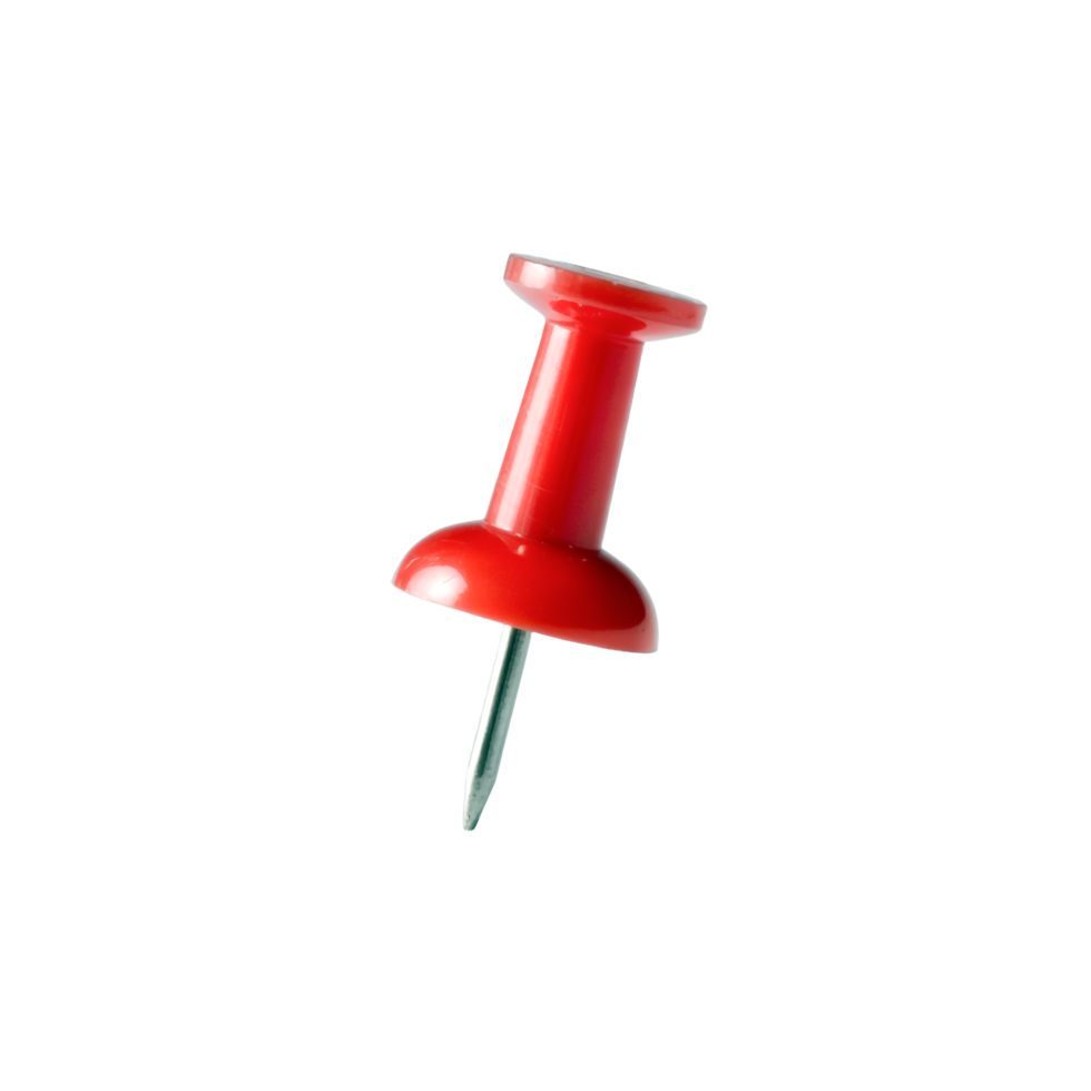 Close up of Single Red Push Pin with Metal Needle on Transparent Background png