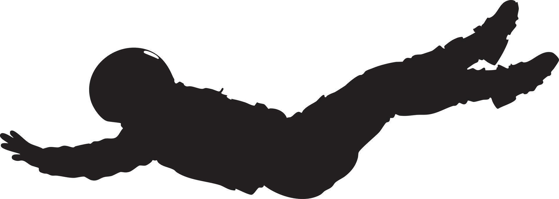 Silhouette of a person in a helmet and jacket falling against a white background in a dynamic pose vector