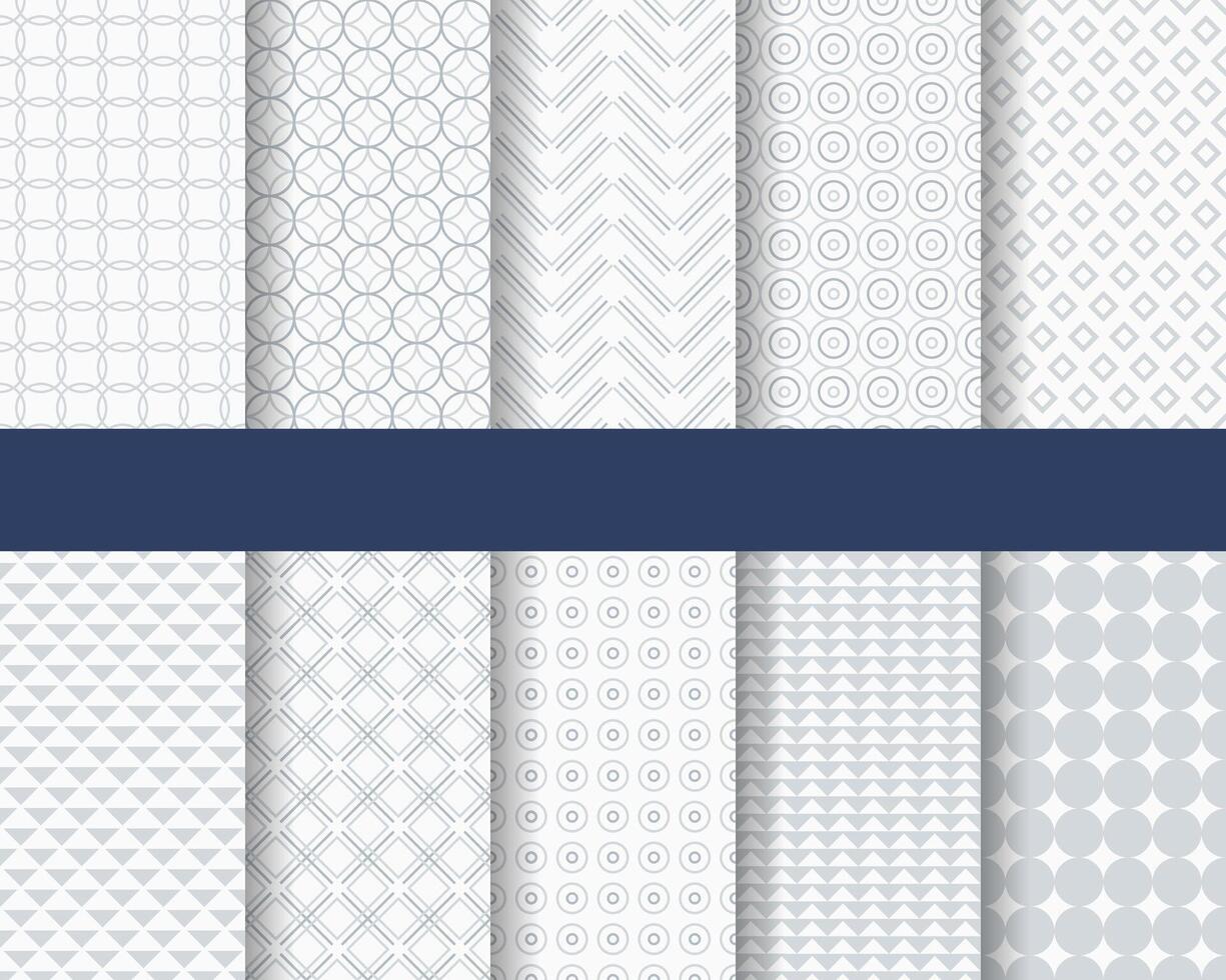 Set of ten subtle seamless patterns. Classic monochrome textures. Gray colors, illustration, swatches are included. vector