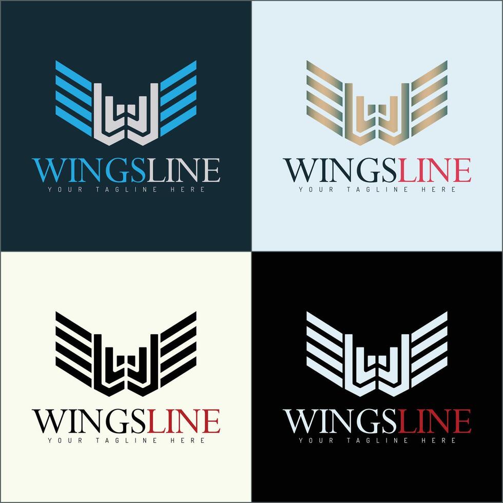 Modern letter W wings line art logo set template design vector