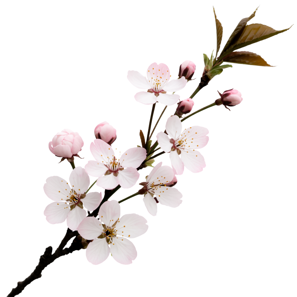 Blooming Cherry Blossom Branch with Delicate Pink Flowers on Transparent Background png