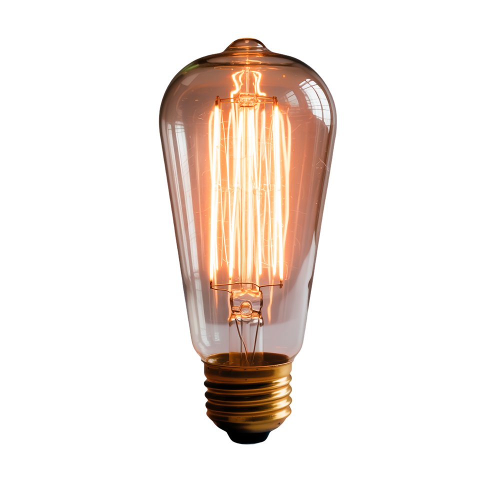 Filament Bulb Glowing Amber on Transparent Background Vintage Style Illumination png