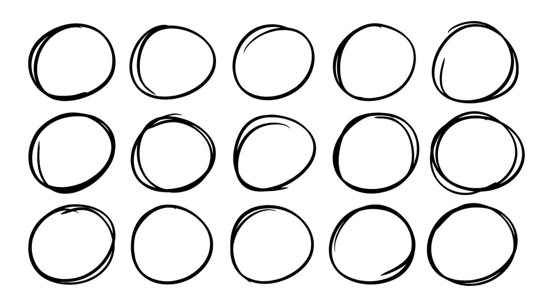 hand drawn circle frames line. doodle marker drawing oval vector