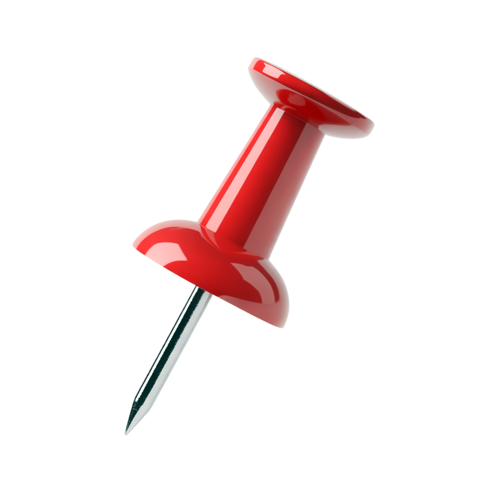 Closeup of Glossy Red Pushpin with Silver Needle on Transparent Background png