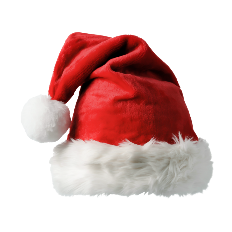 Red Santa Hat with Fur Trim and PomPom on Transparent Background, Classic Festive Look png