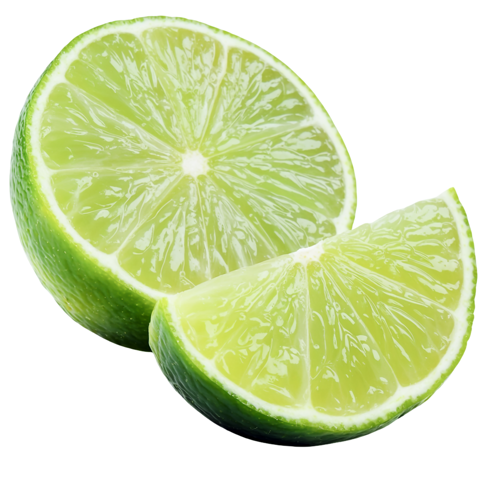 Half of Lime and Slice with Juicy Green Texture on Transparent Background png