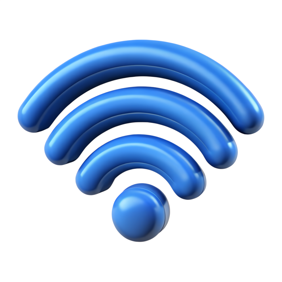 A 3d blue wifi symbol on a transparent background png
