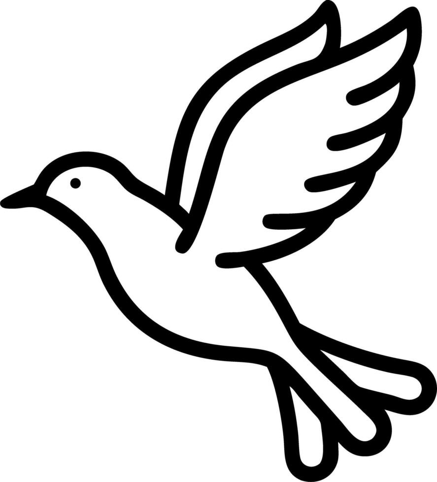 A black and white drawing of a dove flying vector