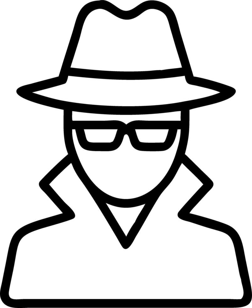 A man wearing a hat and glasses is shown in a black and white line drawing vector
