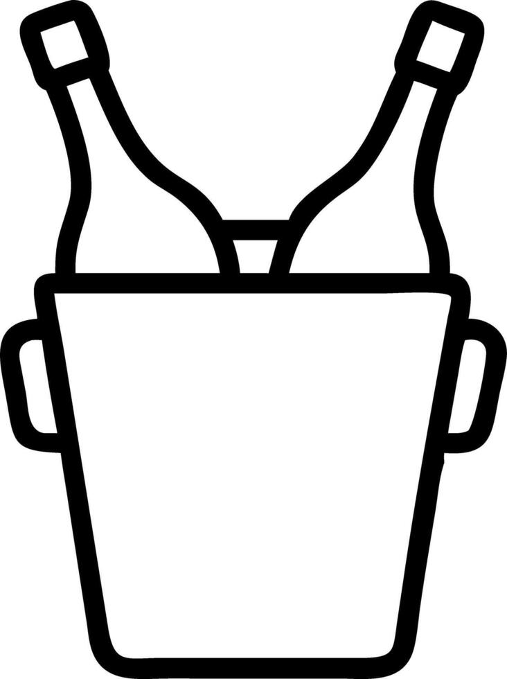 A black and white drawing of a bucket with two bottles vector