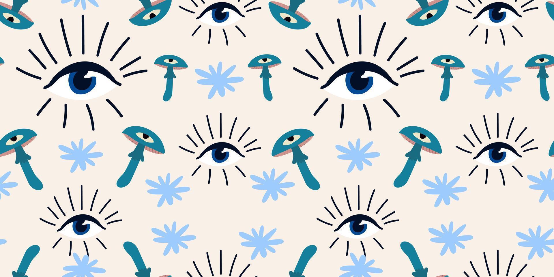 Mystical seamless pattern with hand drawn magical elements. Vintage boho ornament vector