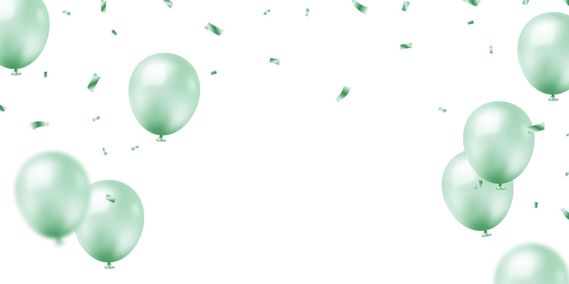 Green balloons and confetti on a white background vector