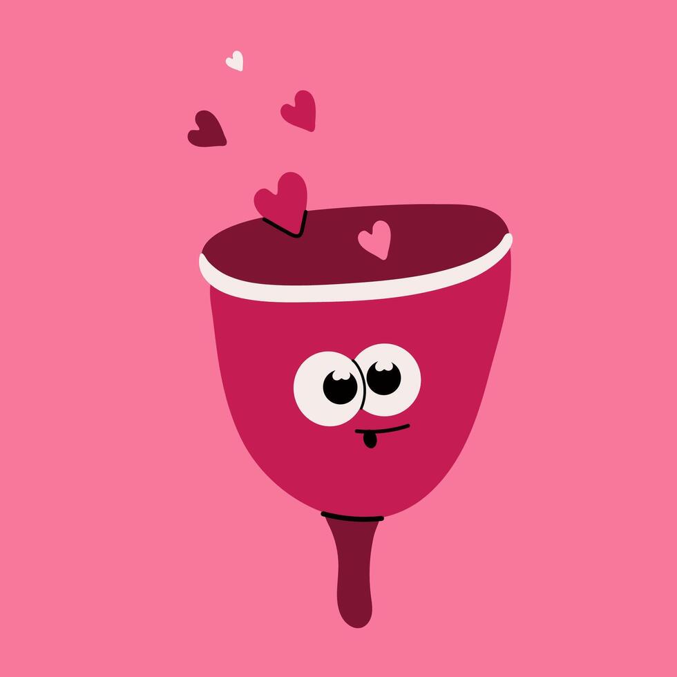Smiling Menstrual Cup with Hearts. Body Positive Design vector
