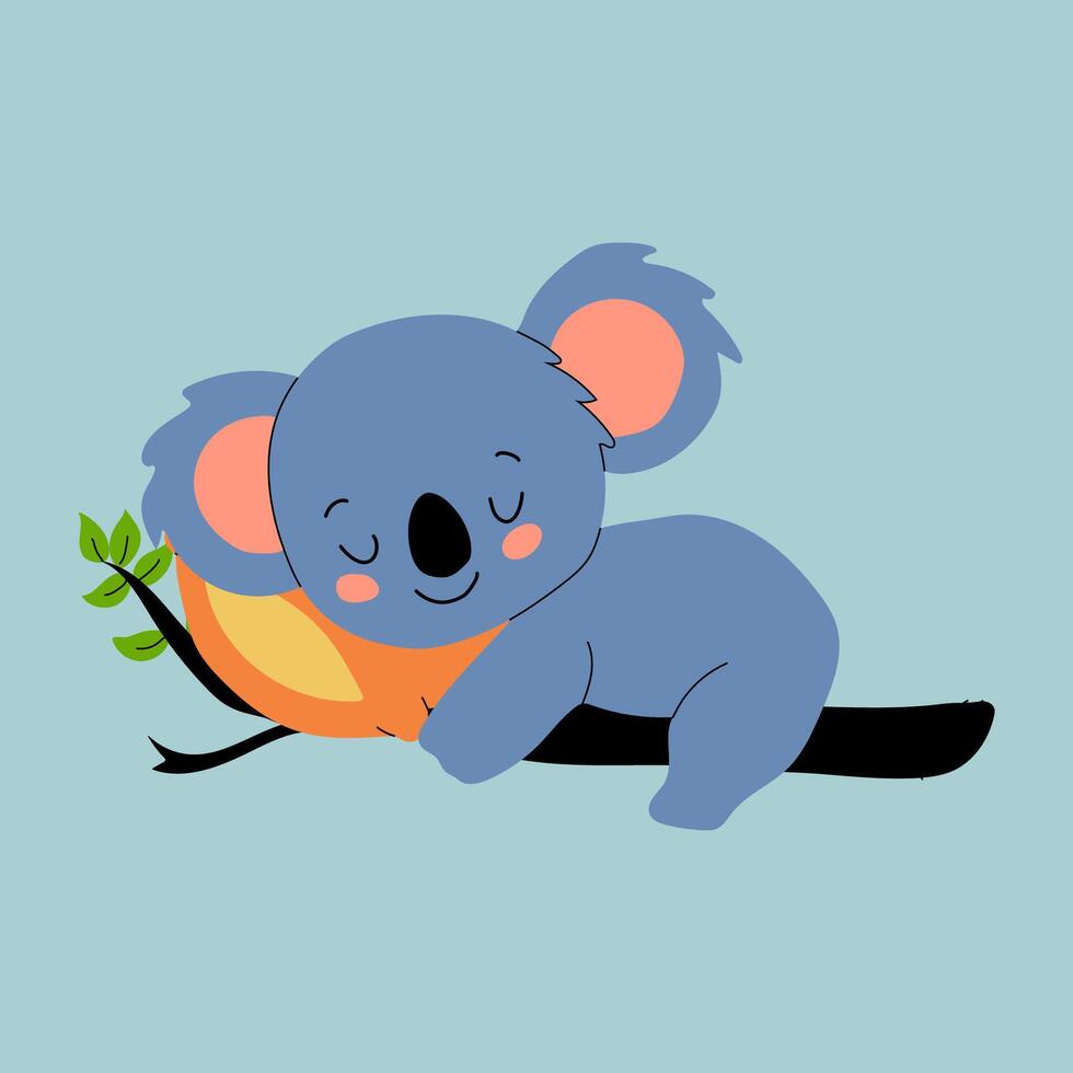 Sweet Cartoon Koala Sleeping on a Branch with a Pillow vector