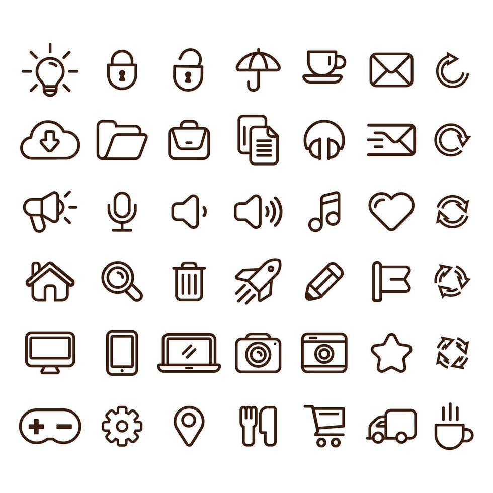 Set black outline web icon vector