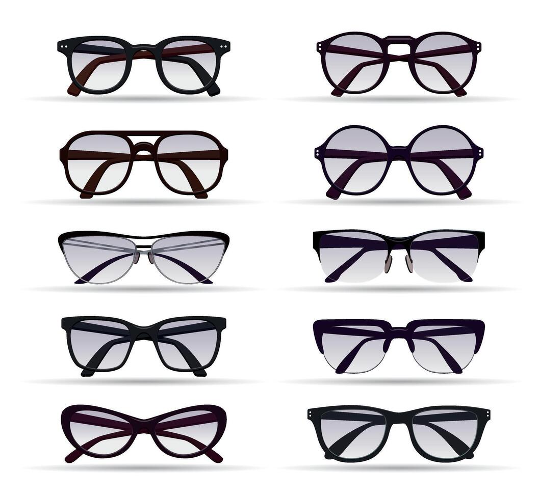 Set sunglasses isolated. Outline illustration and group. vector