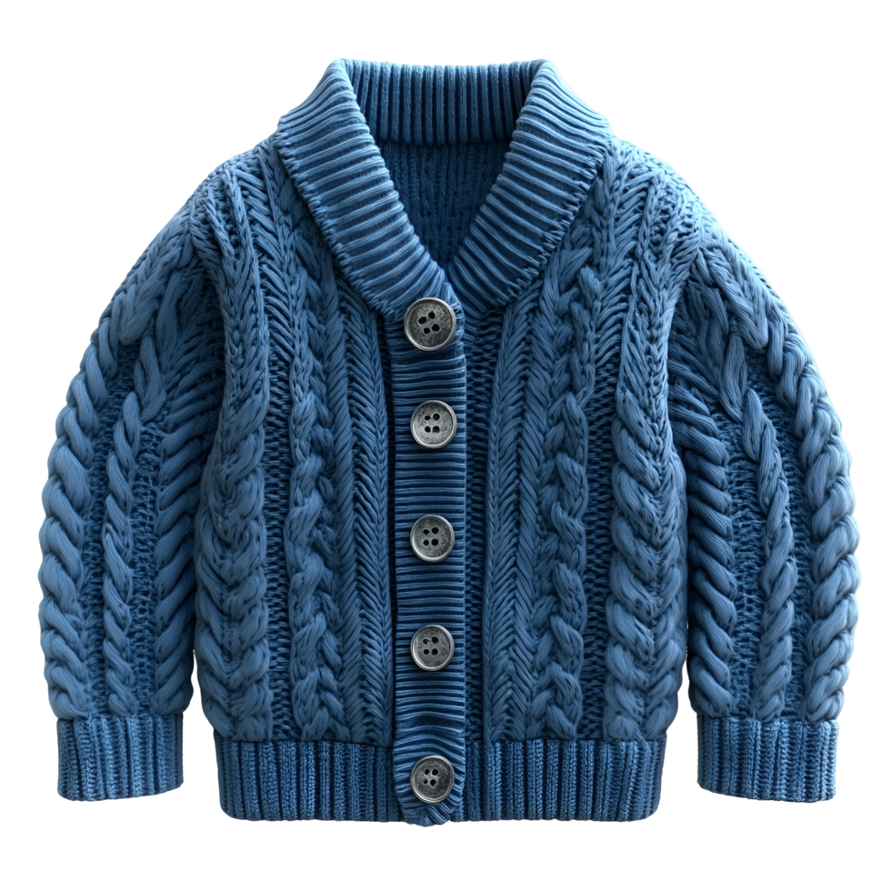 Front Button Blue Knit Sweater Transparent Background png