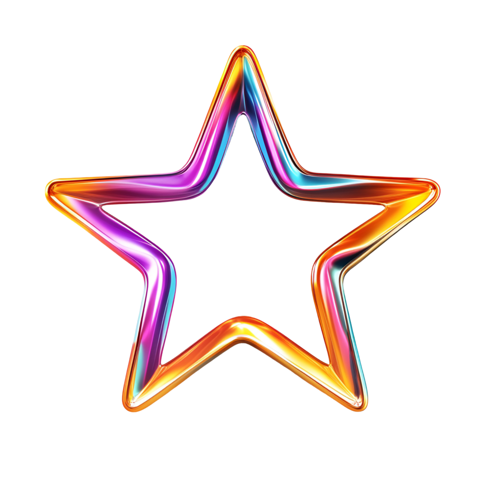 Colorful Metallic Star Shape With Rainbow Glow on transparent background png