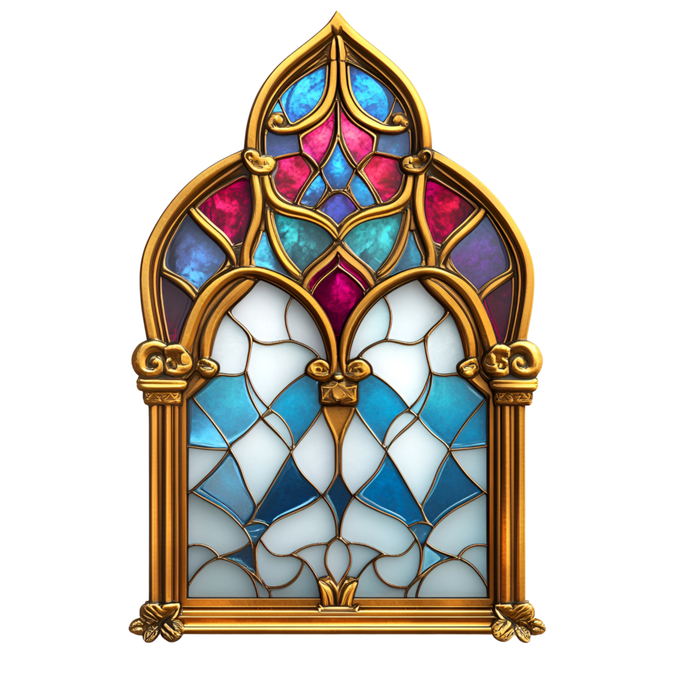 Gothic Window With Colorful Glass Isolated Transparent Background png