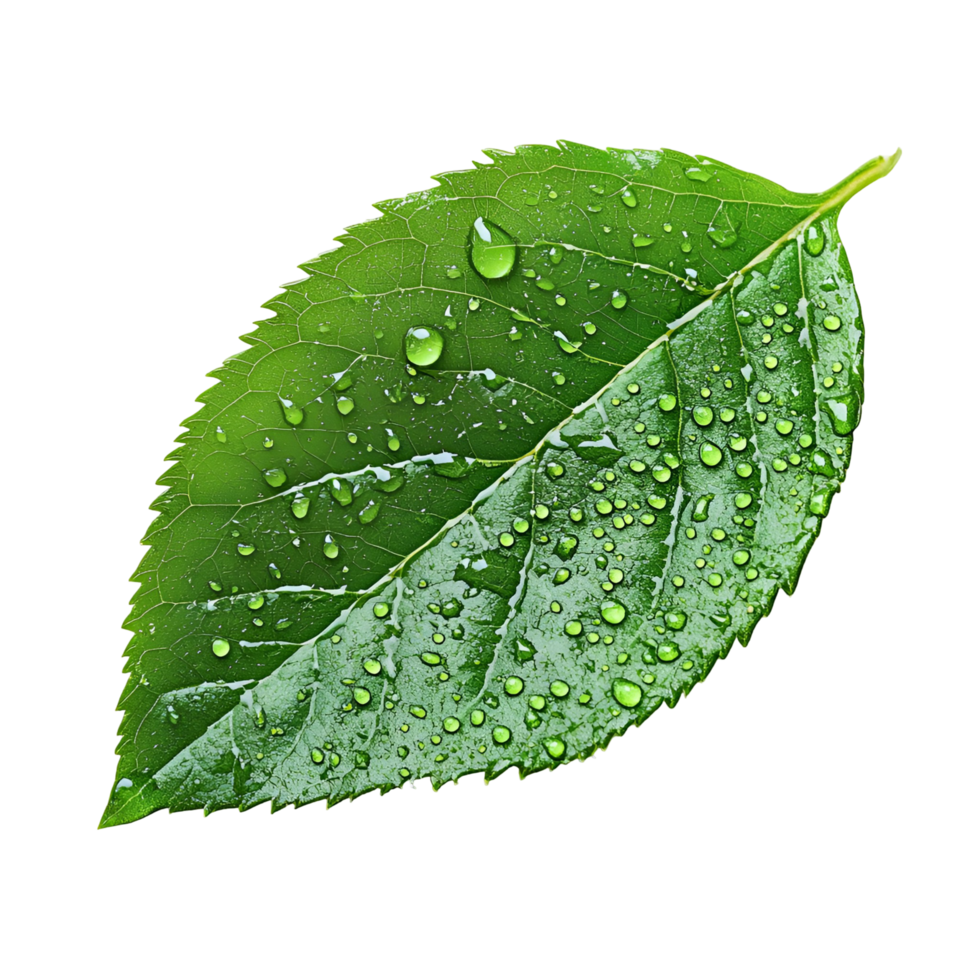 Single Bright Green Leaf on transparent background png