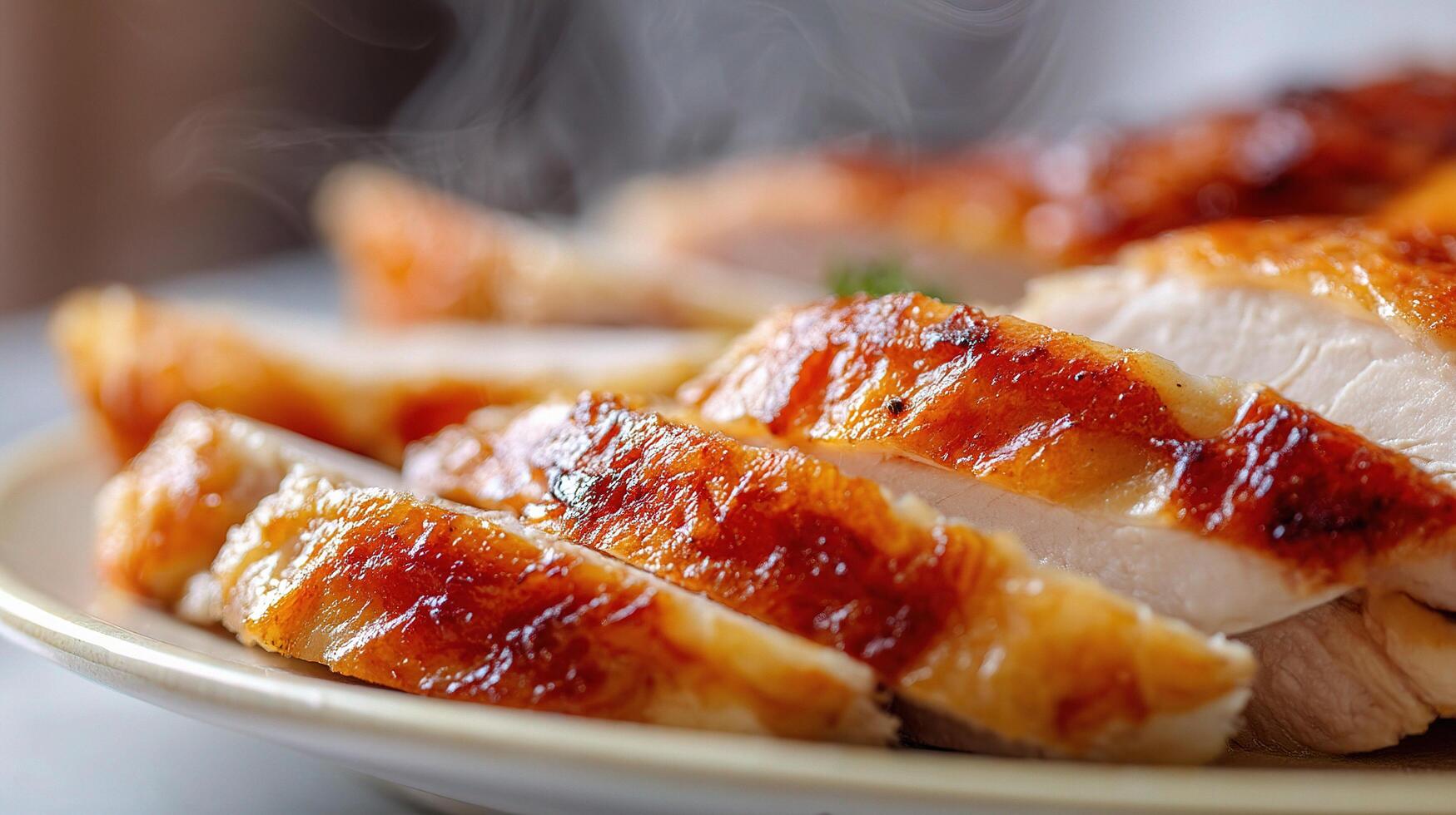 A close up of a plate of sliced chicken photo