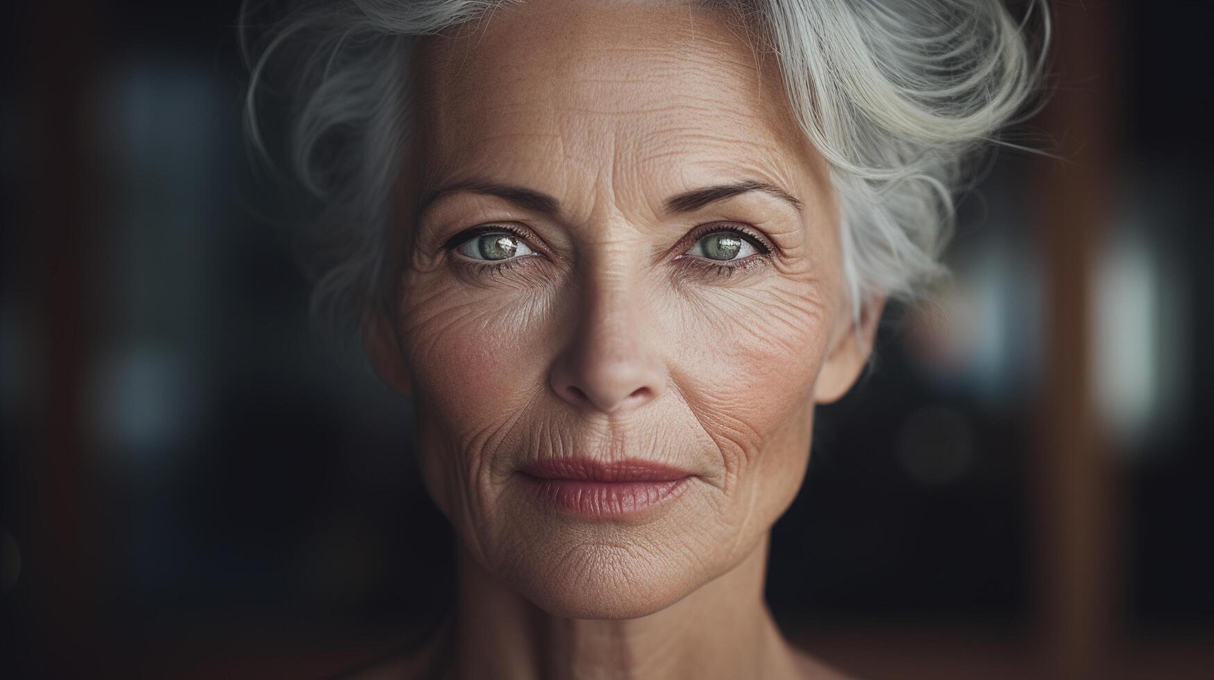 An older woman with gray hair and green eyes photo