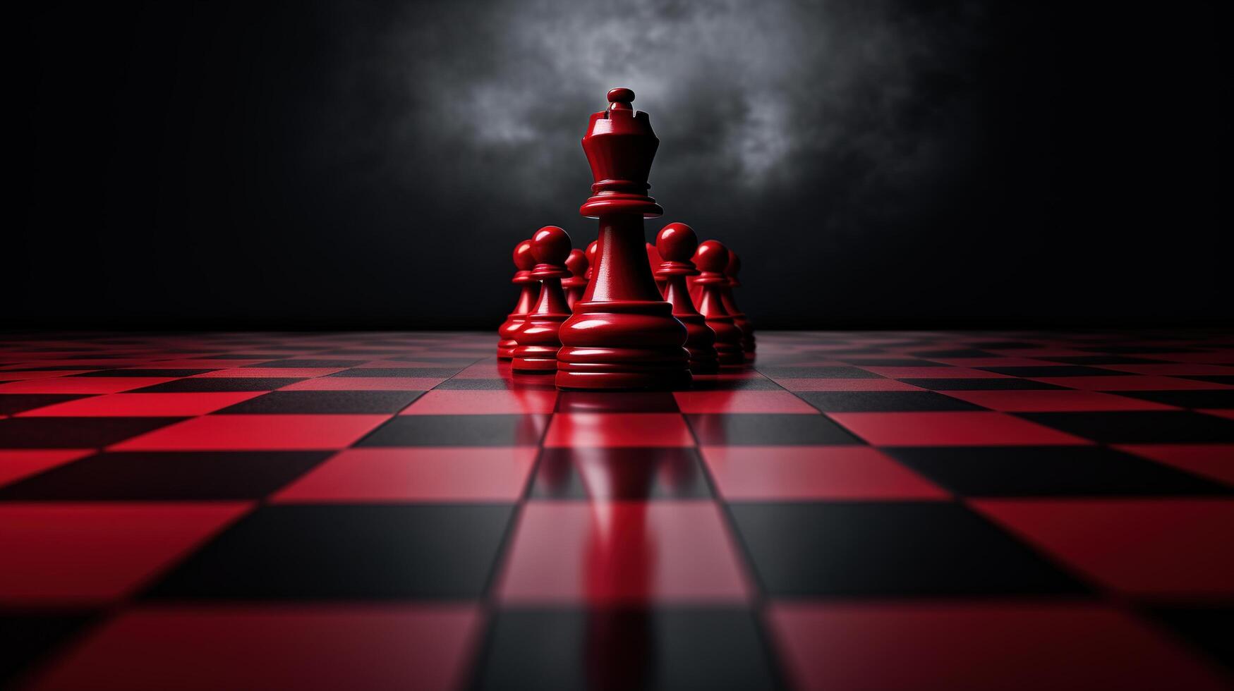 A red chess piece stands in front of a black background photo