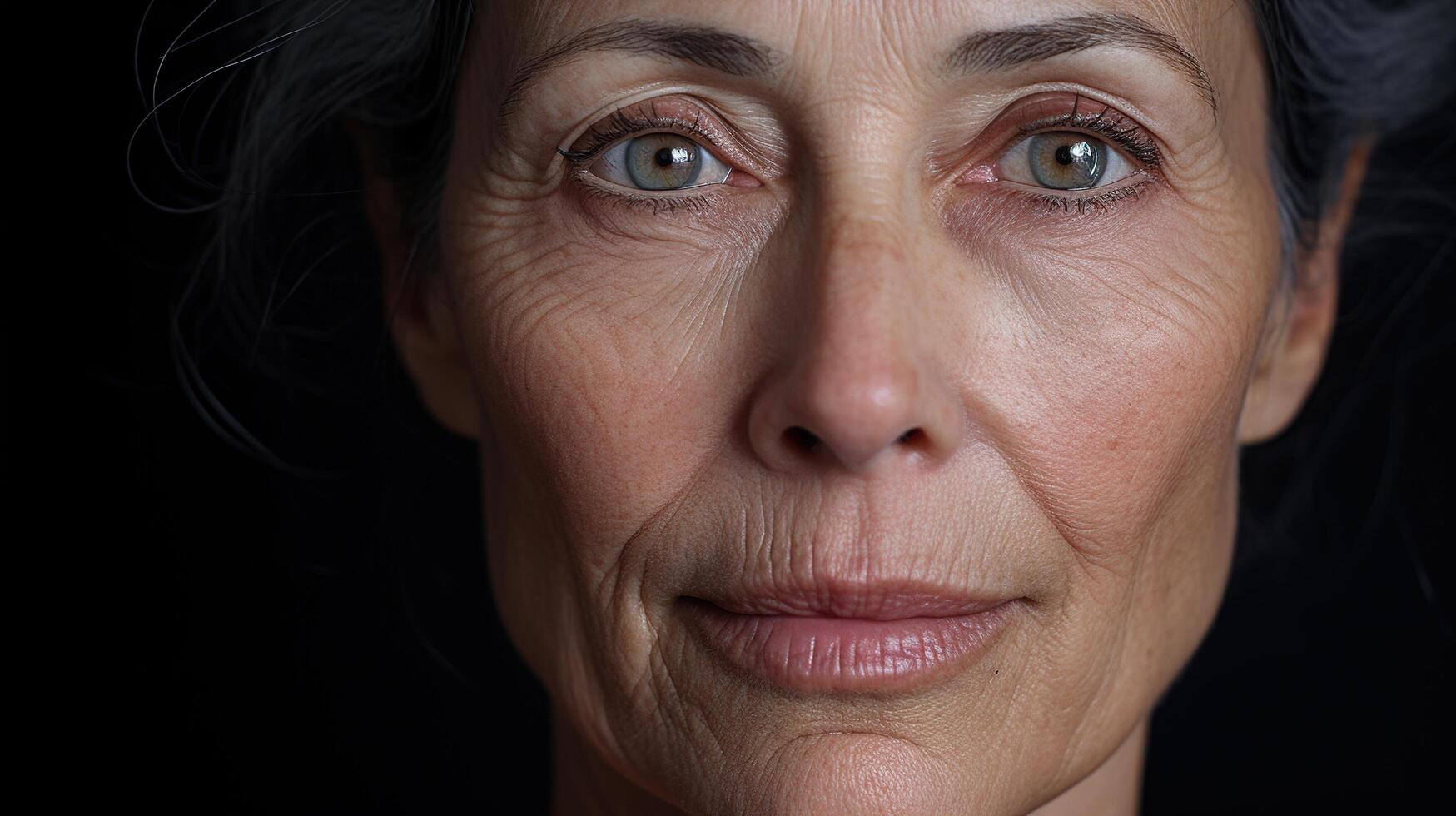 A woman with wrinkles and gray hair photo