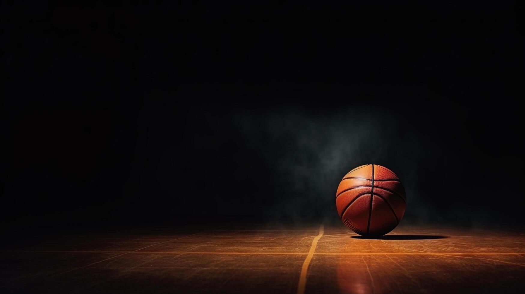 Basketball ball on the court with smoke photo