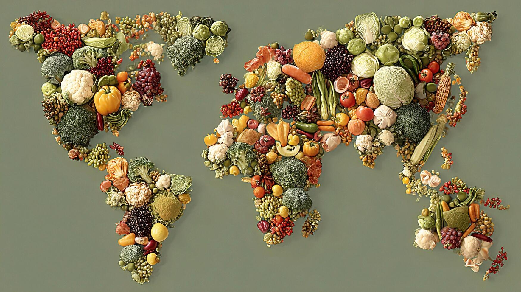 A world map made of fruits and vegetables photo
