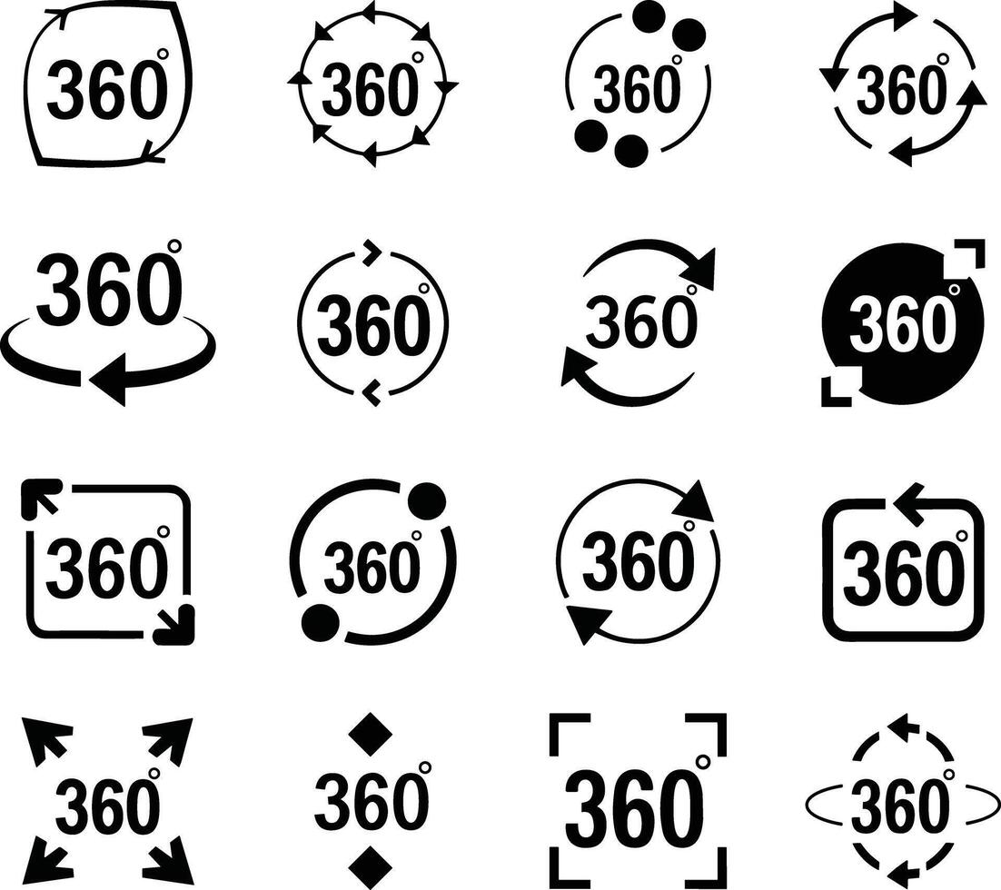Collection of sixteen 360 degree rotation icons for digital media vector