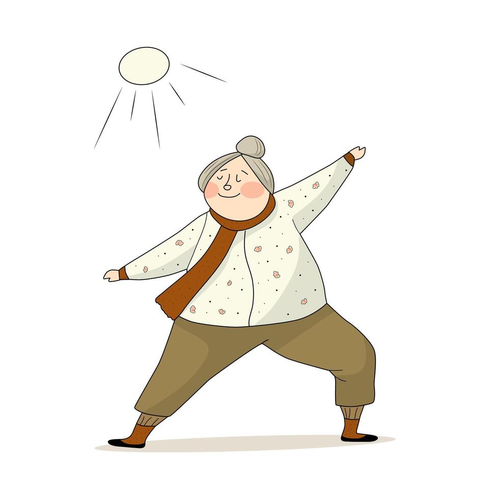 Grandma doing sports in nature vector
