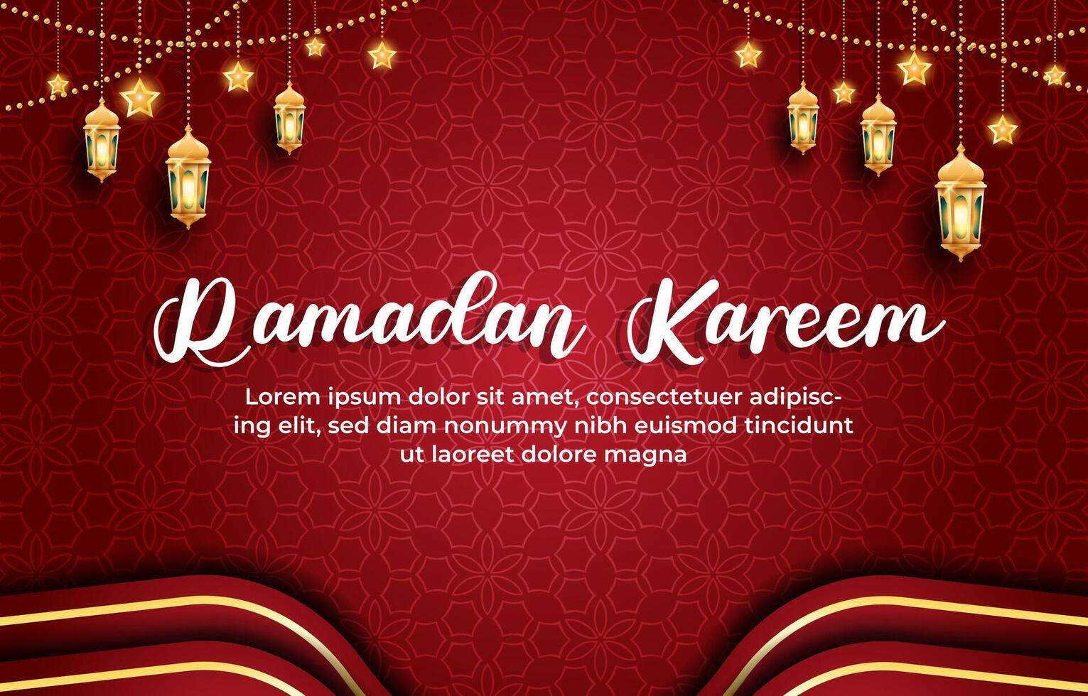 ramadan kareem 2025 template banner with beautiful islamic ornament with red background design vector