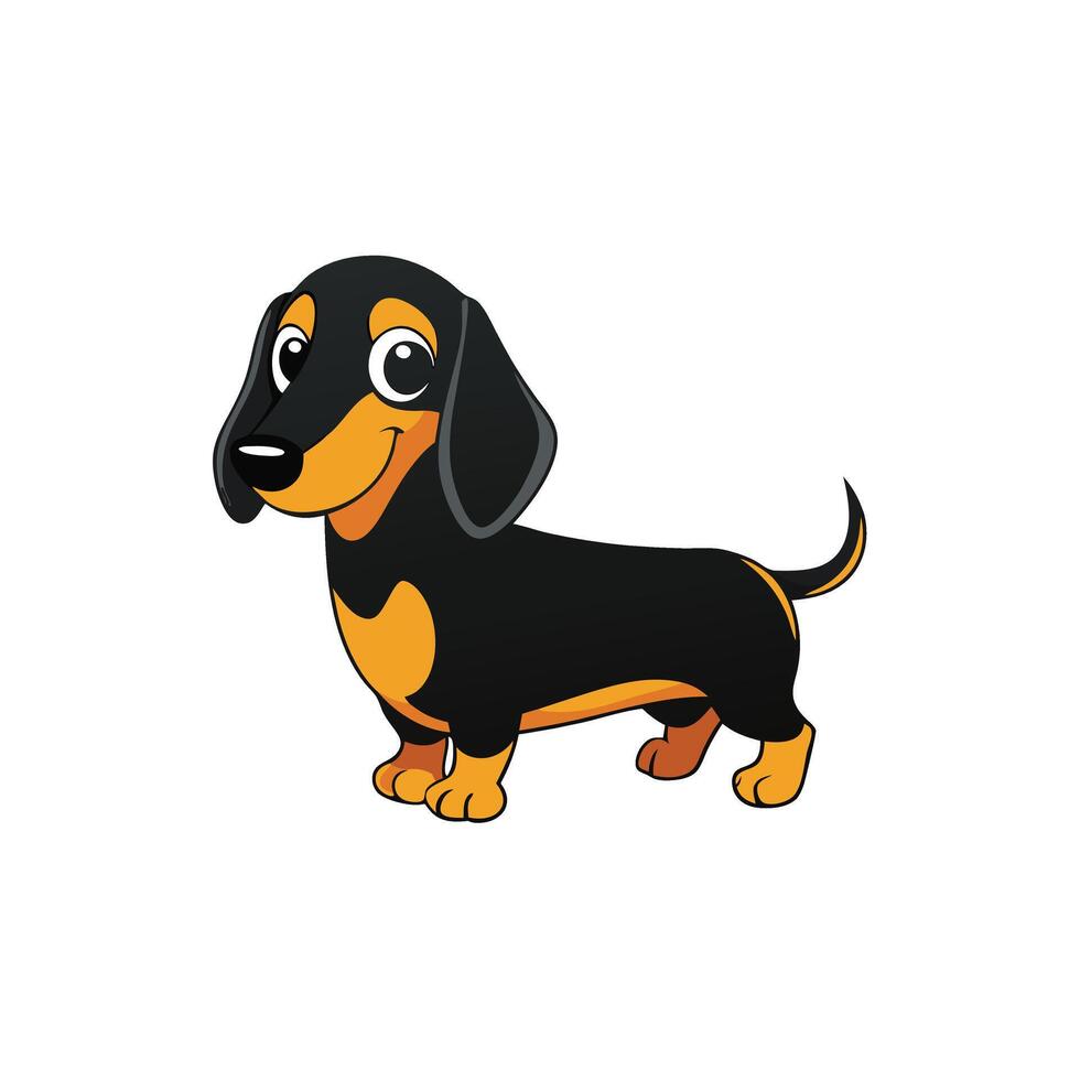 Cartoon Black and Tan Dachshund Dog Breed Illustration on White Background vector