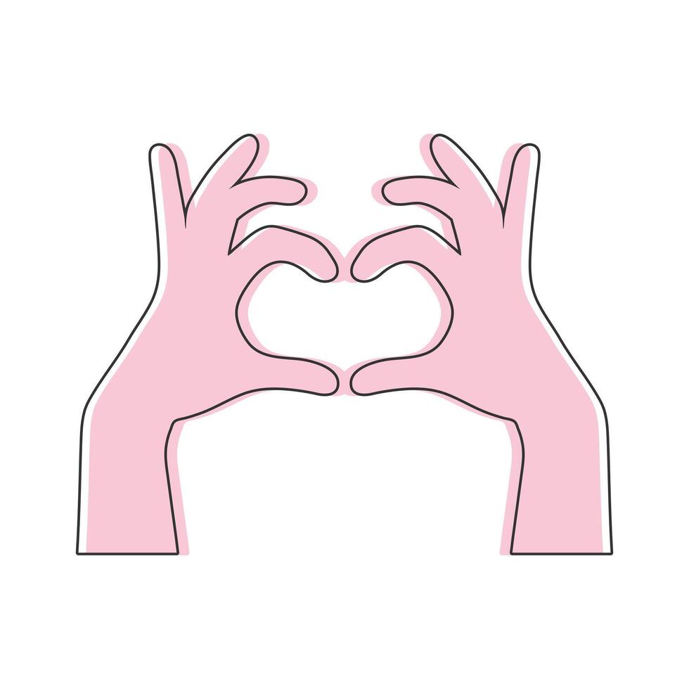 Hands making heart line icon. Heart shape gesture vector