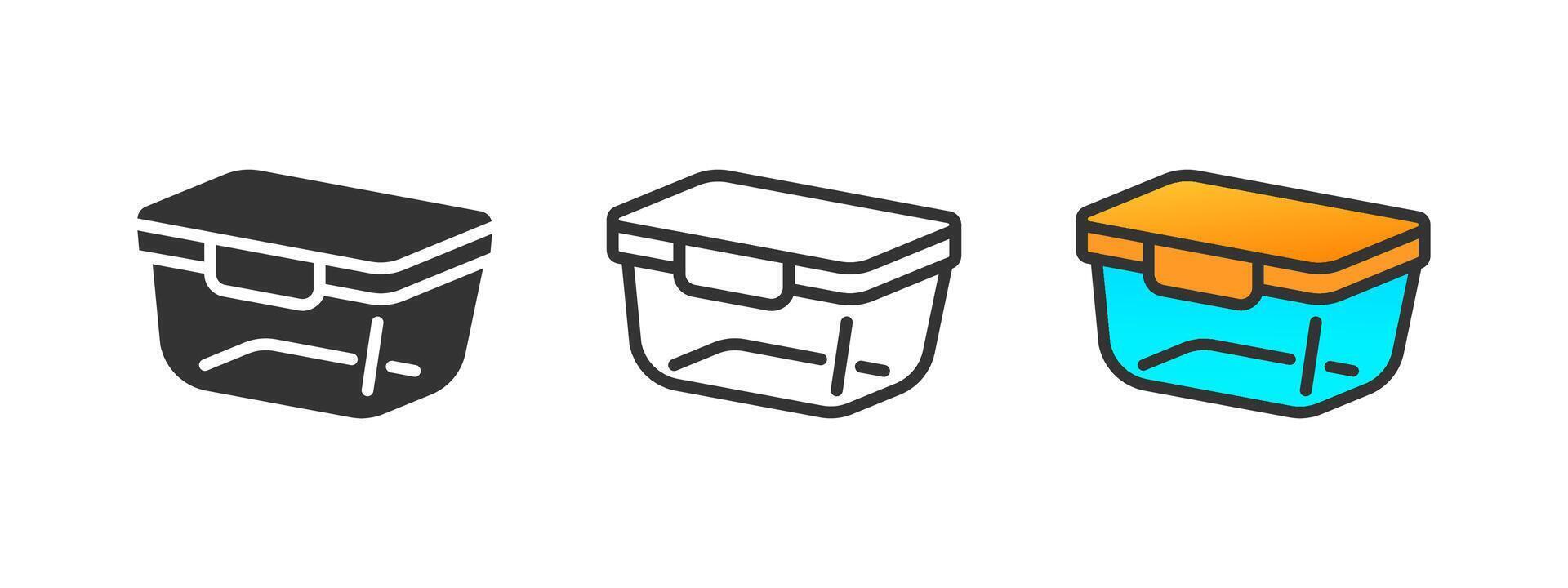 Empty glass food container. Cookware pots, lunch box, kitchen bowl vector