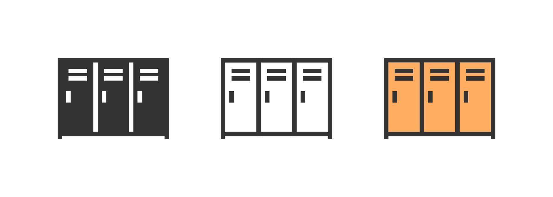 School locker Lockers in changing room, storage symbol. Outline, flat and colored vector