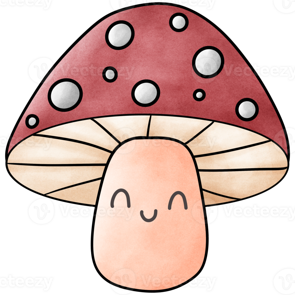 Cute red mushroom cartoon illustration with white dots, isolated on transparent background. Fun and unusual poisonous mushroom image, perfect for children's books, game resources, stickers. png