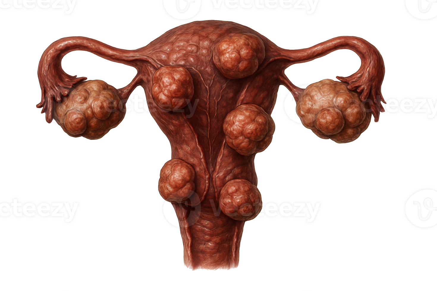 Human uterus demonstrating multiple fibroids educational medical on transparent background png