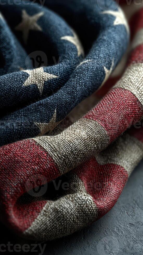 American flag fabric draped with detail showcasing texture and color in a close-up view photo