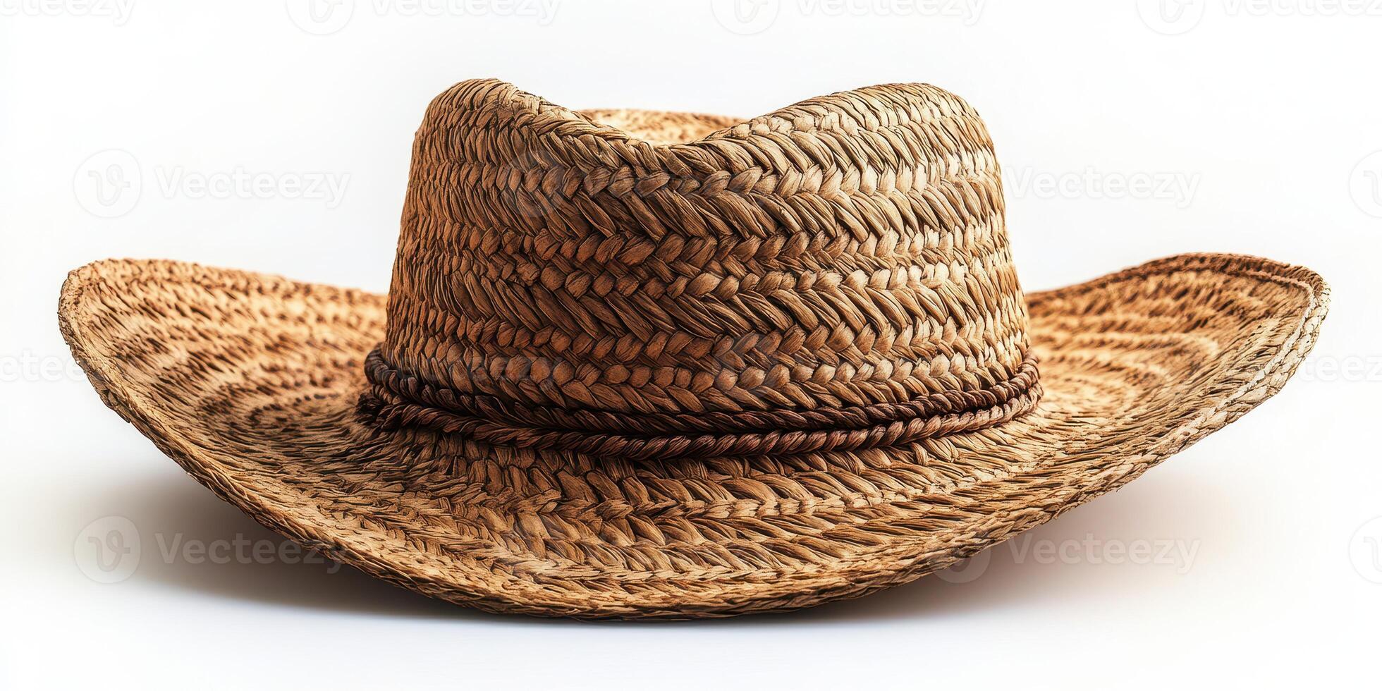 Woven straw hat resting on a flat surface showcasing its intricate design and craftsmanship photo