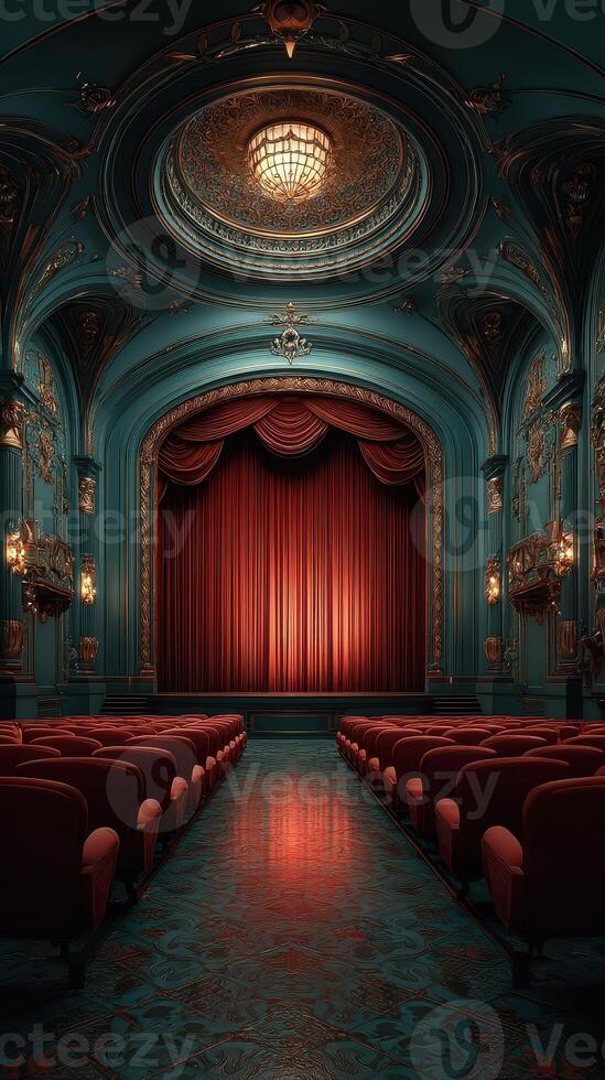 Elegant theater interior with vintage seating and ornate details, ready for a captivating performance photo
